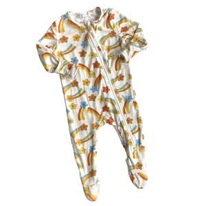 Angel Dear Bamboo Zipper Footie - Shooting Stars - Cream Orange Yellow Blue 3-6M